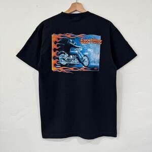 Vintage Easyriders Biker Tee, Grunge Flame Graphic, Black, Size M
